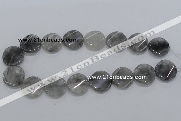 CCQ130 15.5 inches 25mm twisted coin cloudy quartz beads wholesale