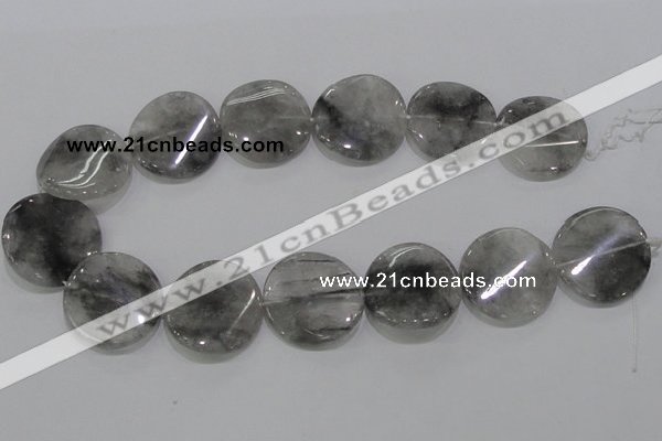 CCQ131 15.5 inches 30mm twisted coin cloudy quartz beads wholesale