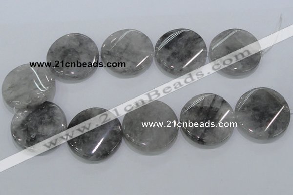 CCQ132 15.5 inches 40mm twisted coin cloudy quartz beads wholesale