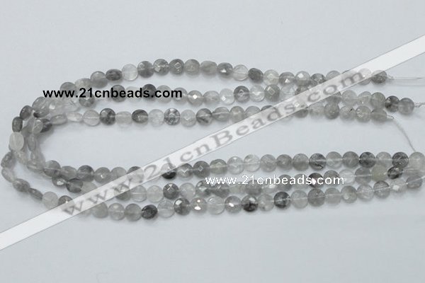 CCQ133 15.5 inches 8mm faceted coin cloudy quartz beads wholesale