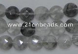 CCQ134 15.5 inches 10mm faceted coin cloudy quartz beads wholesale