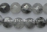 CCQ135 15.5 inches 12mm faceted coin cloudy quartz beads wholesale