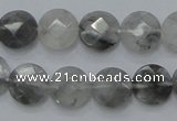 CCQ135 15.5 inches 12mm faceted coin cloudy quartz beads wholesale