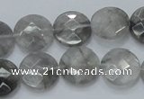 CCQ136 15.5 inches 15mm faceted coin cloudy quartz beads wholesale