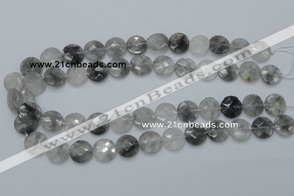 CCQ136 15.5 inches 15mm faceted coin cloudy quartz beads wholesale