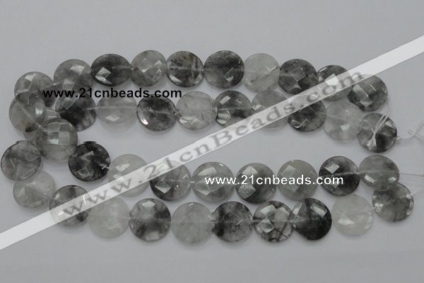 CCQ137 15.5 inches 20mm faceted coin cloudy quartz beads wholesale