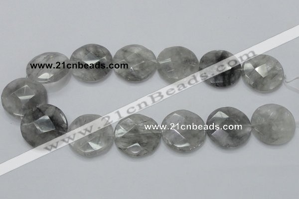 CCQ139 15.5 inches 30mm faceted coin cloudy quartz beads wholesale