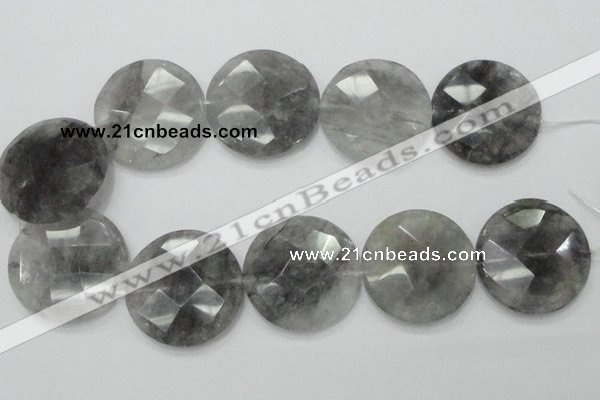 CCQ141 15.5 inches 40mm faceted coin cloudy quartz beads wholesale