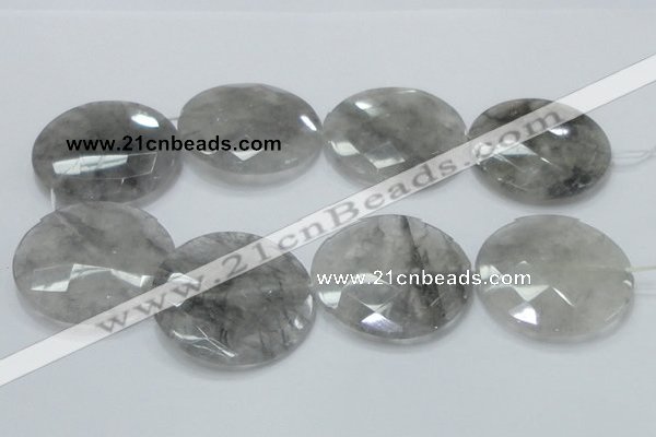 CCQ142 15.5 inches 50mm faceted coin cloudy quartz beads wholesale