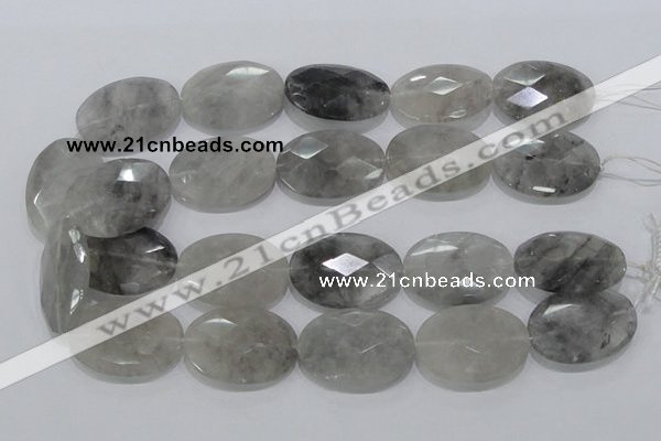 CCQ160 15.5 inches 25*35mm faceted oval cloudy quartz beads wholesale