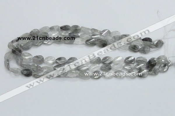 CCQ163 15.5 inches 10*14mm twisted & faceted oval cloudy quartz beads