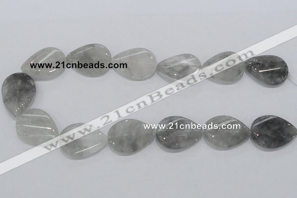 CCQ171 15.5 inches 22*30mm twisted flat teardrop cloudy quartz beads