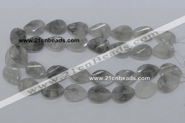 CCQ172 18*25mm twisted & faceted flat teardrop cloudy quartz beads