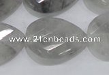 CCQ173 22*30mm twisted & faceted flat teardrop cloudy quartz beads