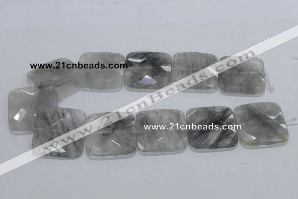 CCQ202 15.5 inches 35*35mm faceted square cloudy quartz beads