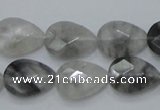 CCQ213 15.5 inches 13*18mm faceted flat teardrop cloudy quartz beads