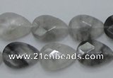 CCQ213 15.5 inches 13*18mm faceted flat teardrop cloudy quartz beads