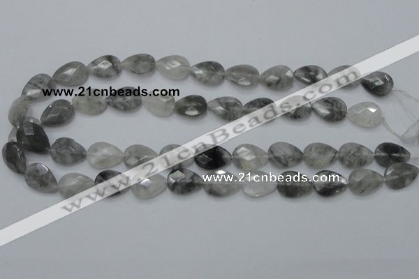 CCQ213 15.5 inches 13*18mm faceted flat teardrop cloudy quartz beads