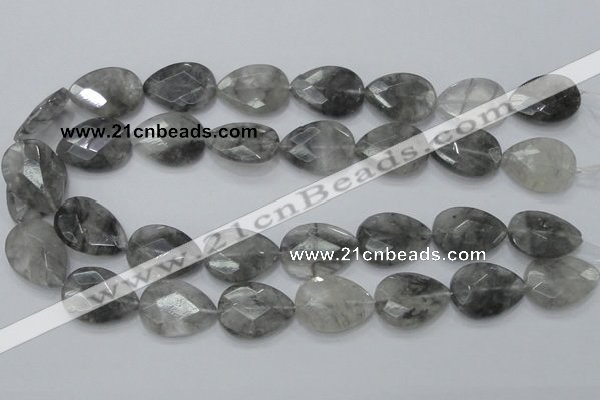 CCQ214 15.5 inches 18*25mm faceted flat teardrop cloudy quartz beads