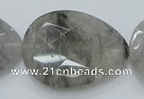 CCQ215 15.5 inches 30*40mm faceted flat teardrop cloudy quartz beads