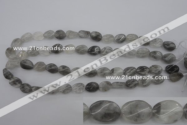 CCQ248 15.5 inches 10*14mm twisted oval cloudy quartz beads wholesale