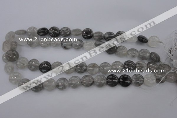 CCQ258 15.5 inches 14mm flat round cloudy quartz beads