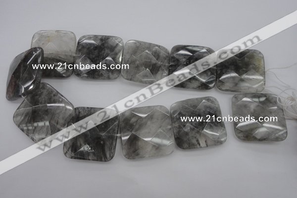 CCQ264 15.5 inches 35*35mm faceted square cloudy quartz beads