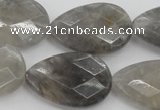 CCQ270 15.5 inches 20*30mm faceted flat teardrop cloudy quartz beads