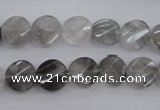 CCQ271 15.5 inches 10mm faceted & twisted coin cloudy quartz beads