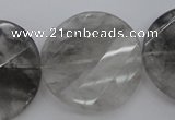 CCQ276 15.5 inches 30mm faceted & twisted coin cloudy quartz beads