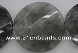 CCQ277 15.5 inches 40mm faceted & twisted coin cloudy quartz beads