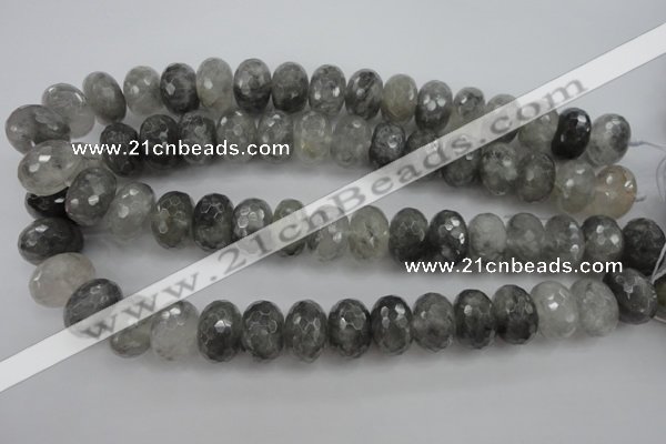 CCQ287 15.5 inches 12*18mm faceted rondelle cloudy quartz beads