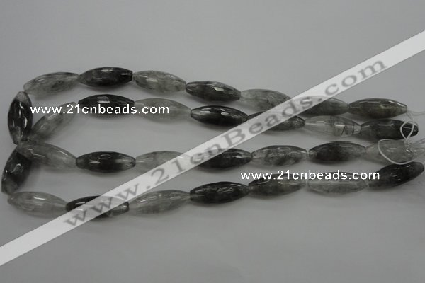 CCQ289 15.5 inches 10*25mm faceted rice cloudy quartz beads