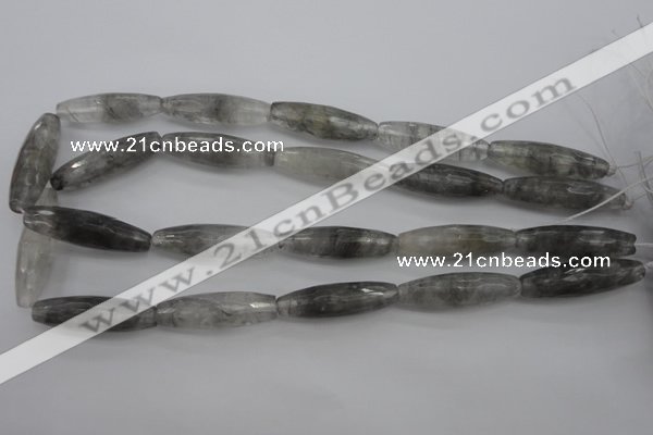 CCQ290 15.5 inches 10*35mm faceted rice cloudy quartz beads