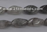 CCQ295 15.5 inches 10*18mm faceted & twisted rice cloudy quartz beads