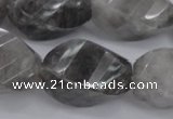 CCQ296 15.5 inches 20*28mm faceted & twisted rice cloudy quartz beads