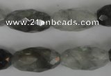 CCQ350 15.5 inches 12*22mm faceted rice cloudy quartz beads wholesale