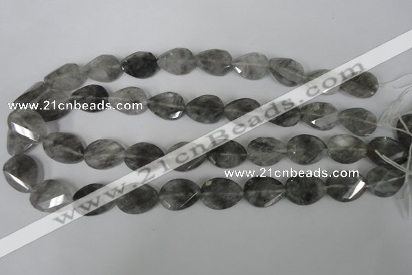 CCQ471 15*20mm twisted & faceted flat teardrop cloudy quartz beads