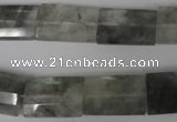 CCQ498 15.5 inches 13*20mm faceted flat tube cloudy quartz beads