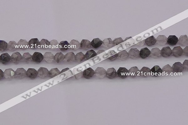 CCQ572 15.5 inches 8mm faceted nuggets cloudy quartz beads