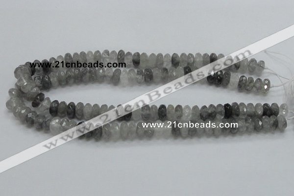 CCQ75 15.5 inches 6*12mm faceted rondelle cloudy quartz beads wholesale