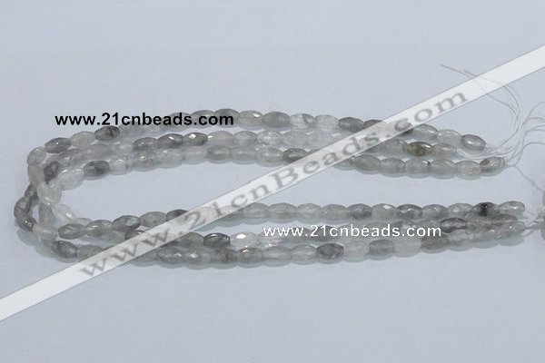 CCQ90 15.5 inches 6*10mm faceted rice cloudy quartz beads wholesale