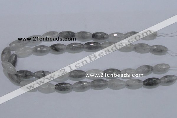 CCQ93 15.5 inches 10*20mm faceted rice cloudy quartz beads wholesale