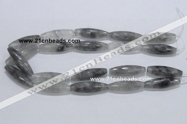 CCQ96 15.5 inches 12*40mm faceted rice cloudy quartz beads wholesale