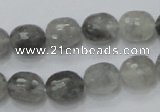 CCQ98 15.5 inches 10*12mm faceted egg-shaped cloudy quartz beads