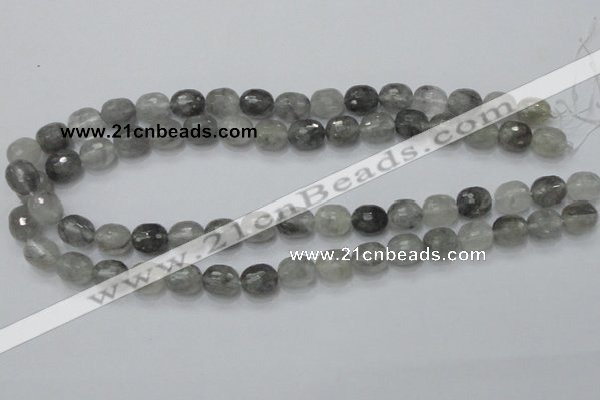 CCQ98 15.5 inches 10*12mm faceted egg-shaped cloudy quartz beads