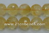 CCR06 15.5 inches 14mm faceted round natural citrine gemstone beads