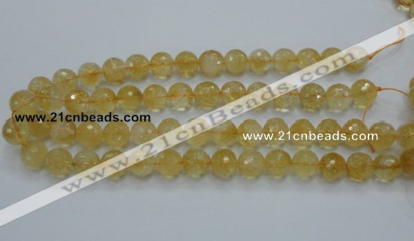 CCR06 15.5 inches 14mm faceted round natural citrine gemstone beads