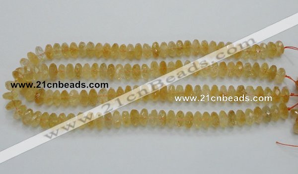 CCR10 15.5 inches 6*12mm faceted rondelle natural citrine gemstone beads