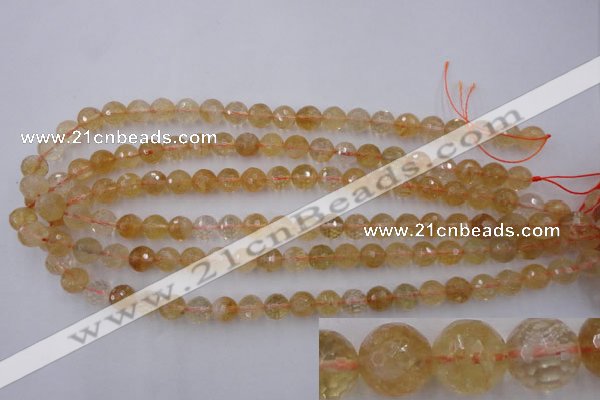 CCR154 15.5 inches 9mm faceted round natural citrine gemstone beads